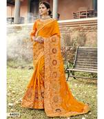 Yellow Embroidered Silk Blend Saree With Blouse
