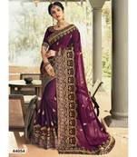 Purple Embroidered Silk Blend Saree With Blouse