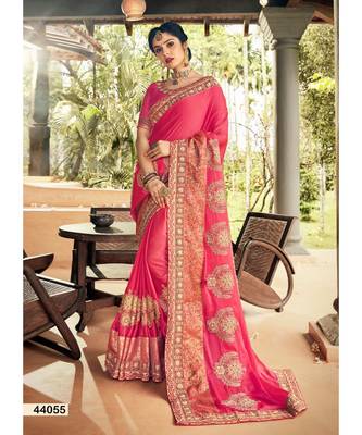 Pink Embroidered Silk Blend Saree With Blouse 1