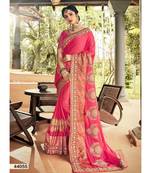 Pink Embroidered Silk Blend Saree With Blouse