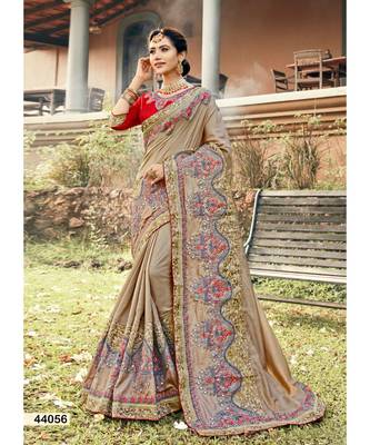 Brown Embroidered Silk Blend Saree With Blouse 1