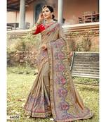 Brown Embroidered Silk Blend Saree With Blouse