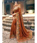 Chocolate Embroidered Silk Blend Saree With Blouse