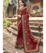 Maroon Embroidered Silk Blend Saree With Blouse
