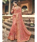 Peach Embroidered Silk Blend Saree With Blouse