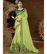 Green Embroidered Silk Blend Saree With Blouse