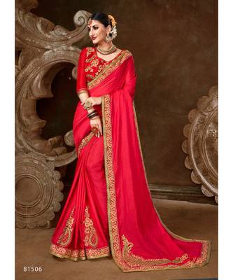 Pink Embroidered Silk Blend Saree With Blouse 1