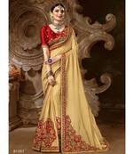 Beige Embroidered Silk Blend Saree With Blouse