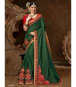 Green Embroidered Silk Blend Saree With Blouse