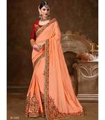 Peach Embroidered Silk Blend Saree With Blouse