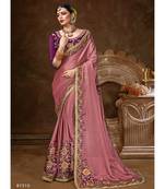 Pink Embroidered Silk Blend Saree With Blouse