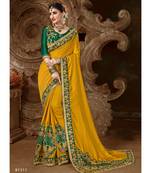 Mustard Embroidered Silk Blend Saree With Blouse