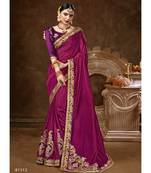 Purple Embroidered Silk Blend Saree With Blouse
