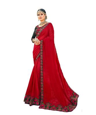Red Embroidered Cotton Silk Saree With Blouse 1