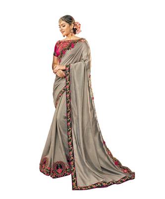 Grey Embroidered Cotton Silk Saree With Blouse 1