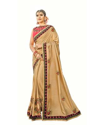 Beige Embroidered Cotton Silk Saree With Blouse 1