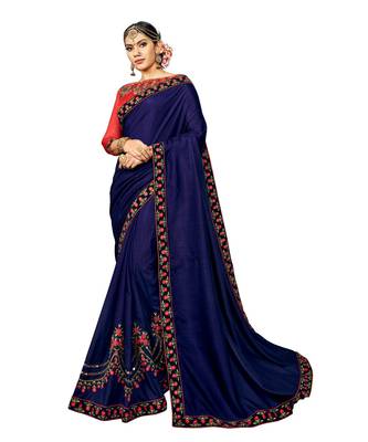 Blue Embroidered Cotton Silk Saree With Blouse 1