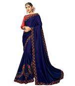 Blue Embroidered Cotton Silk Saree With Blouse