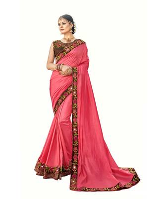 Pink Embroidered Cotton Silk Saree With Blouse 1