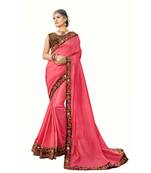 Pink Embroidered Cotton Silk Saree With Blouse