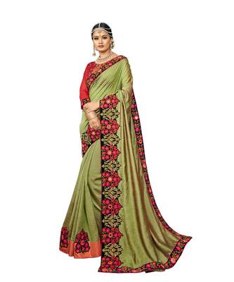 Green Embroidered Cotton Silk Saree With Blouse 1