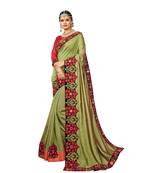 Green Embroidered Cotton Silk Saree With Blouse