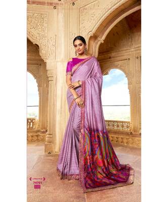 Pink Printed Cotton Saree With Blouse 1