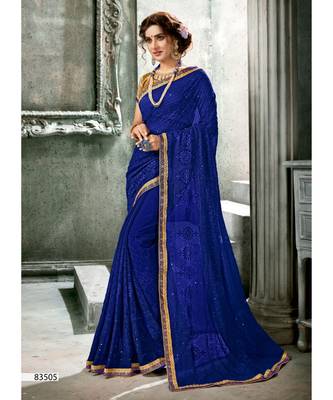 Blue Woven Georgette Saree With Blouse 1
