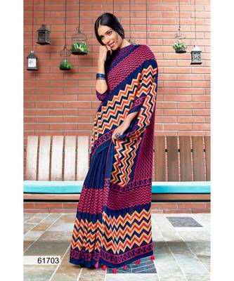 Multicolor Printed Linen Saree With Blouse 1