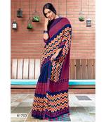 Multicolor Printed Linen Saree With Blouse