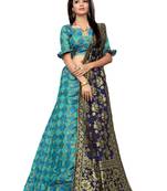 Turquoise Printed Jacquard Semi Stitched Lehenga