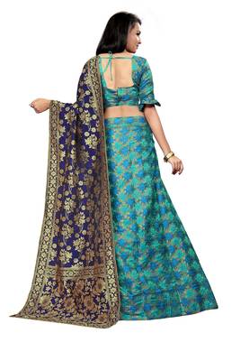 Turquoise Printed Jacquard Semi Stitched Lehenga 3