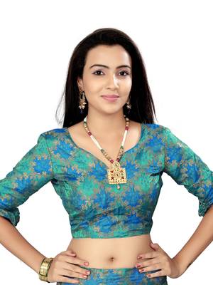 Turquoise Printed Jacquard Semi Stitched Lehenga 4