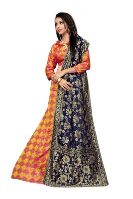 Mustard Printed Jacquard Semi Stitched Lehenga 2