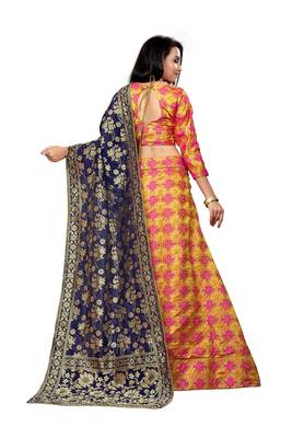 Mustard Printed Jacquard Semi Stitched Lehenga 3