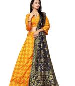 Yellow Printed Jacquard Semi Stitched Lehenga