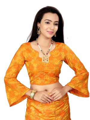 Yellow Printed Jacquard Semi Stitched Lehenga 4