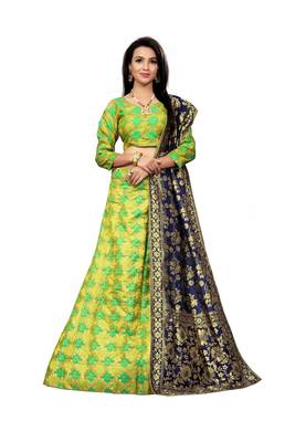 Green Printed Jacquard Semi Stitched Lehenga 1