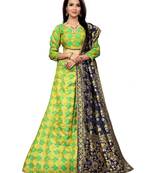 Green Printed Jacquard Semi Stitched Lehenga