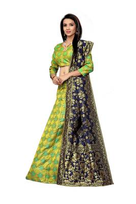 Green Printed Jacquard Semi Stitched Lehenga 2
