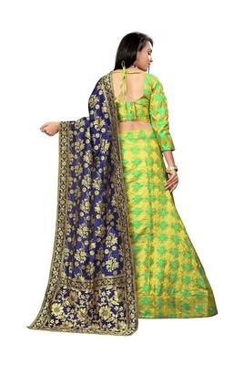 Green Printed Jacquard Semi Stitched Lehenga 3