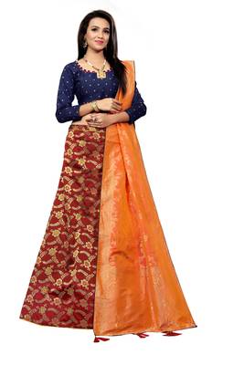 Maroon Printed Jacquard Semi Stitched Lehenga 1