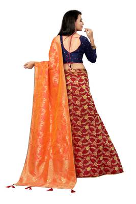 Maroon Printed Jacquard Semi Stitched Lehenga 3