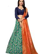 Navy-Blue Printed Jacquard Semi Stitched Lehenga