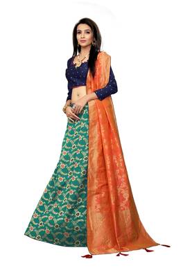 Navy-Blue Printed Jacquard Semi Stitched Lehenga 2