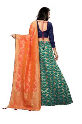 Navy-Blue Printed Jacquard Semi Stitched Lehenga 3