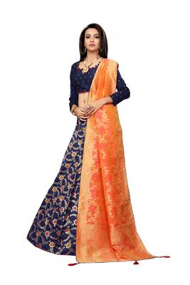 Navy-Blue Printed Jacquard Semi Stitched Lehenga 2