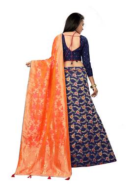 Navy-Blue Printed Jacquard Semi Stitched Lehenga 3