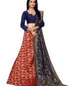 Red Printed Jacquard Semi Stitched Lehenga