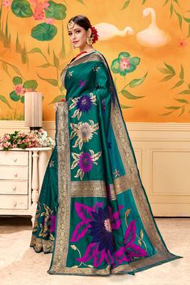 Light Navy Blue Woven Silk Blend Saree With Blouse 2